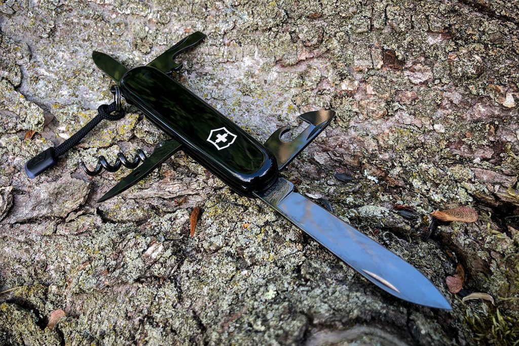 All tools open on the Onyx Black Spartan Swiss Army Knife